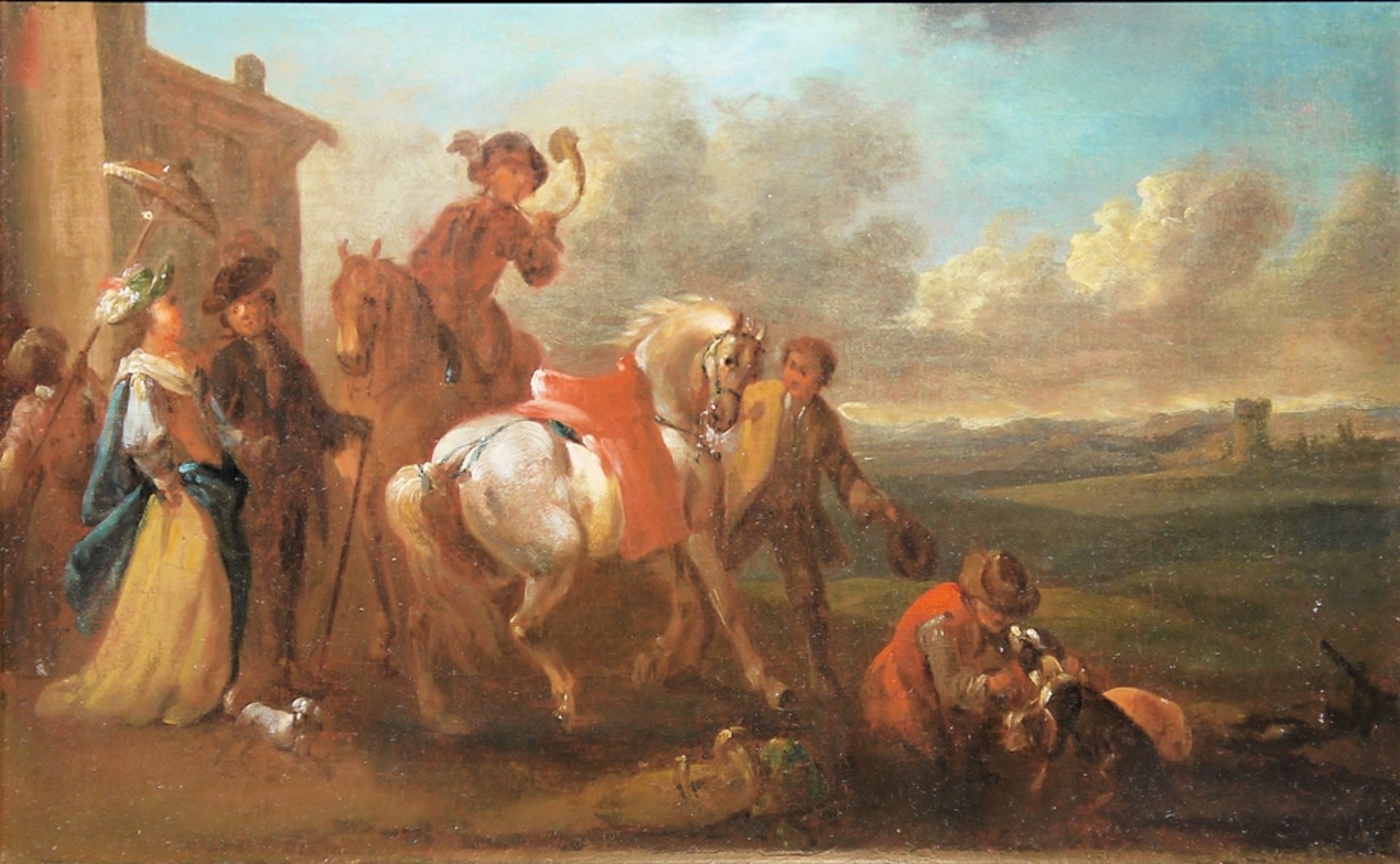Philips Wouwerman Werkstatt/ Umkreis, Jagdgesellschaften, Paar Gegenstücke, Ölgemälde, gleich alt g