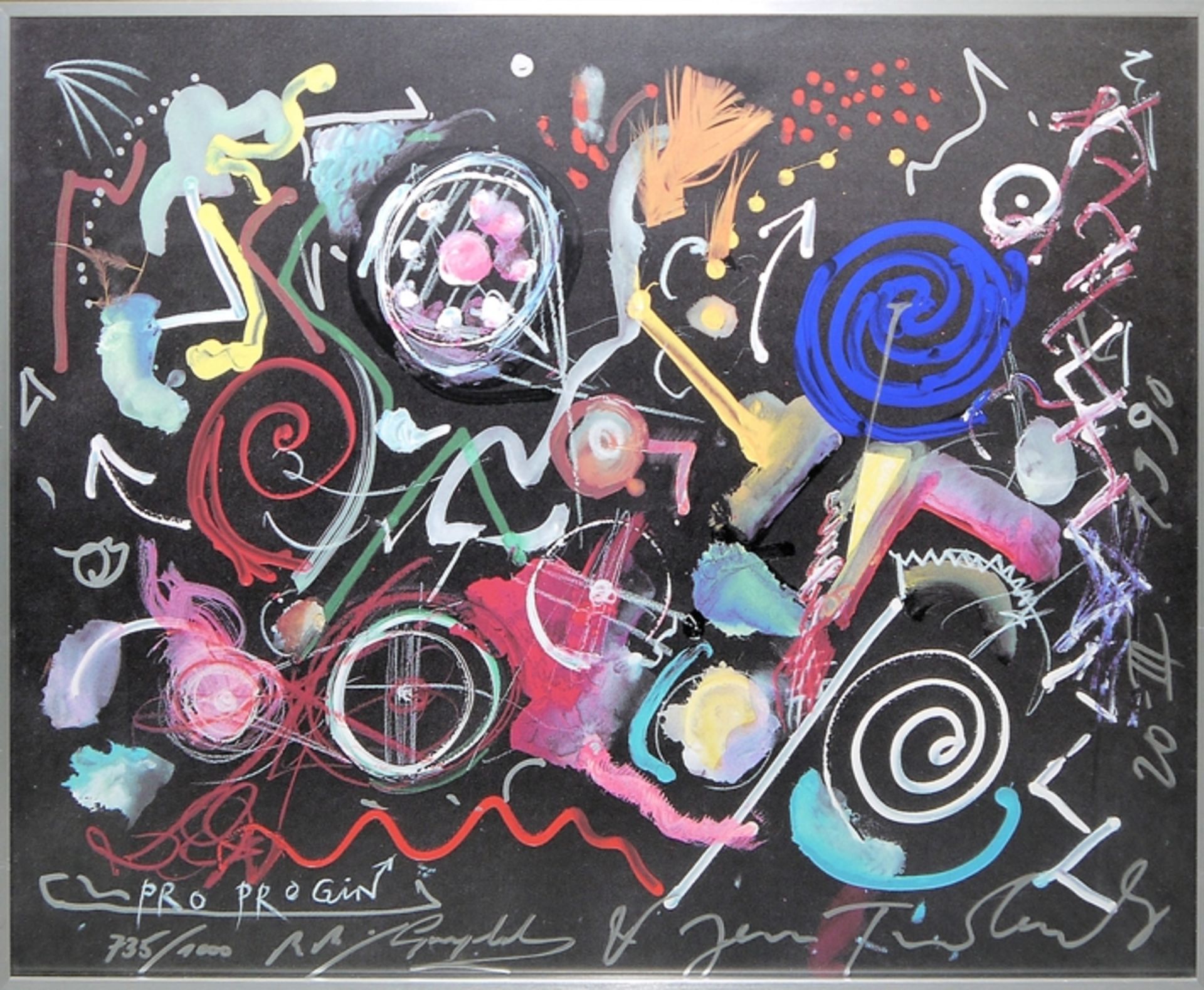 Jean Tinguely, "Pro Pro Gin", signiertes Farboffset, gerahmt
