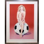 Mel Ramos, Fussball Fannie, signierte Farblithographie von 1998, galeriegerahmt