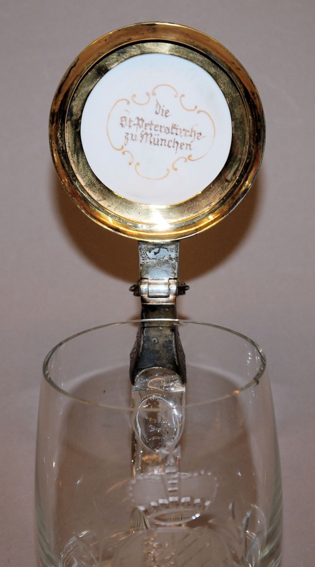 Bayerischer Bierkrug mit Ansicht der Peterskirche in München um 1880/1900 - Bild 2 aus 2