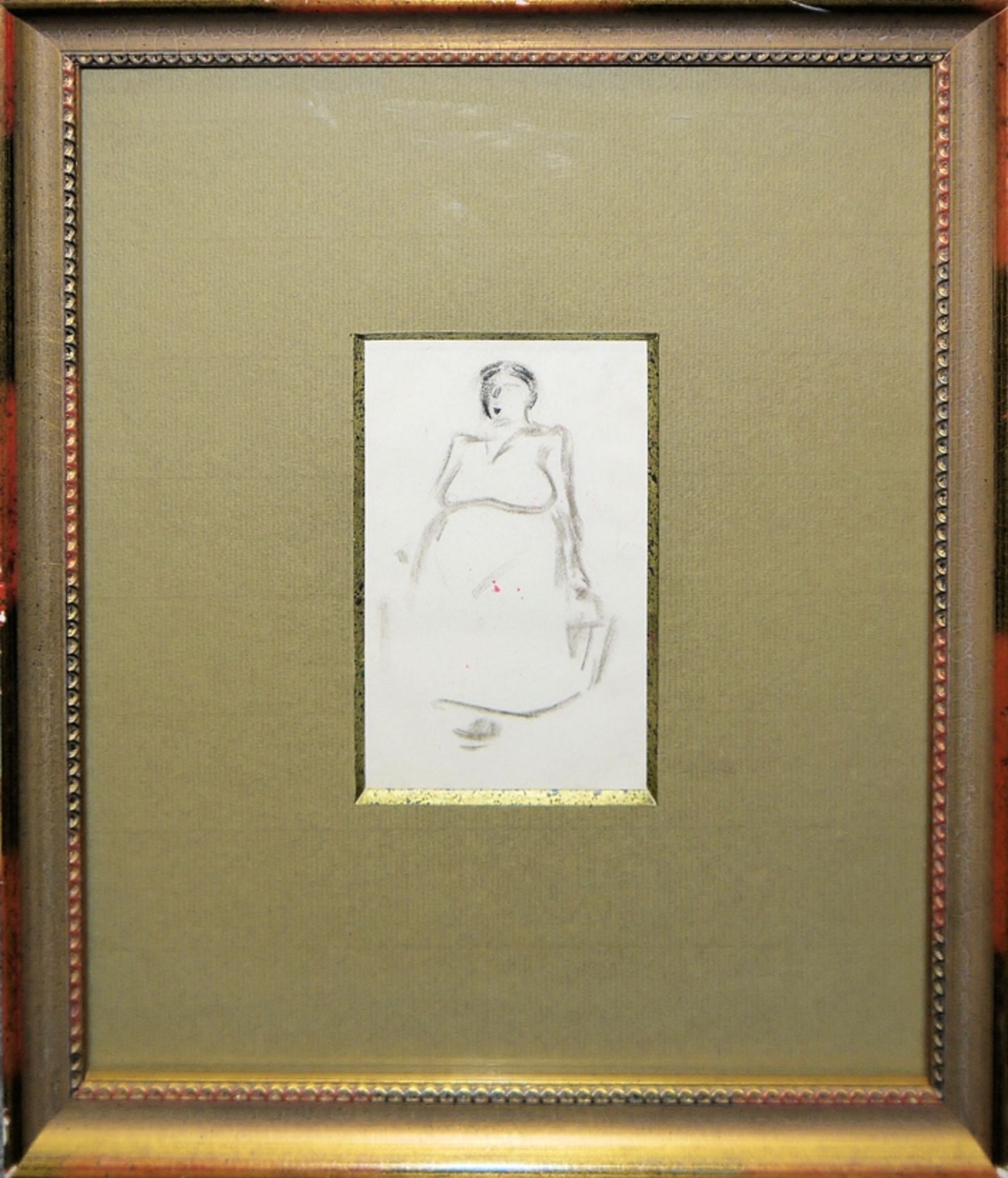 Heinrich Zille, Frau im Kleid, Kohlezeichnung, gerahmt 