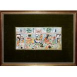 Durbar-Szene eines Herrschers, Miniaturmalerei im Moghul-Stil, Indien 20. Jh.