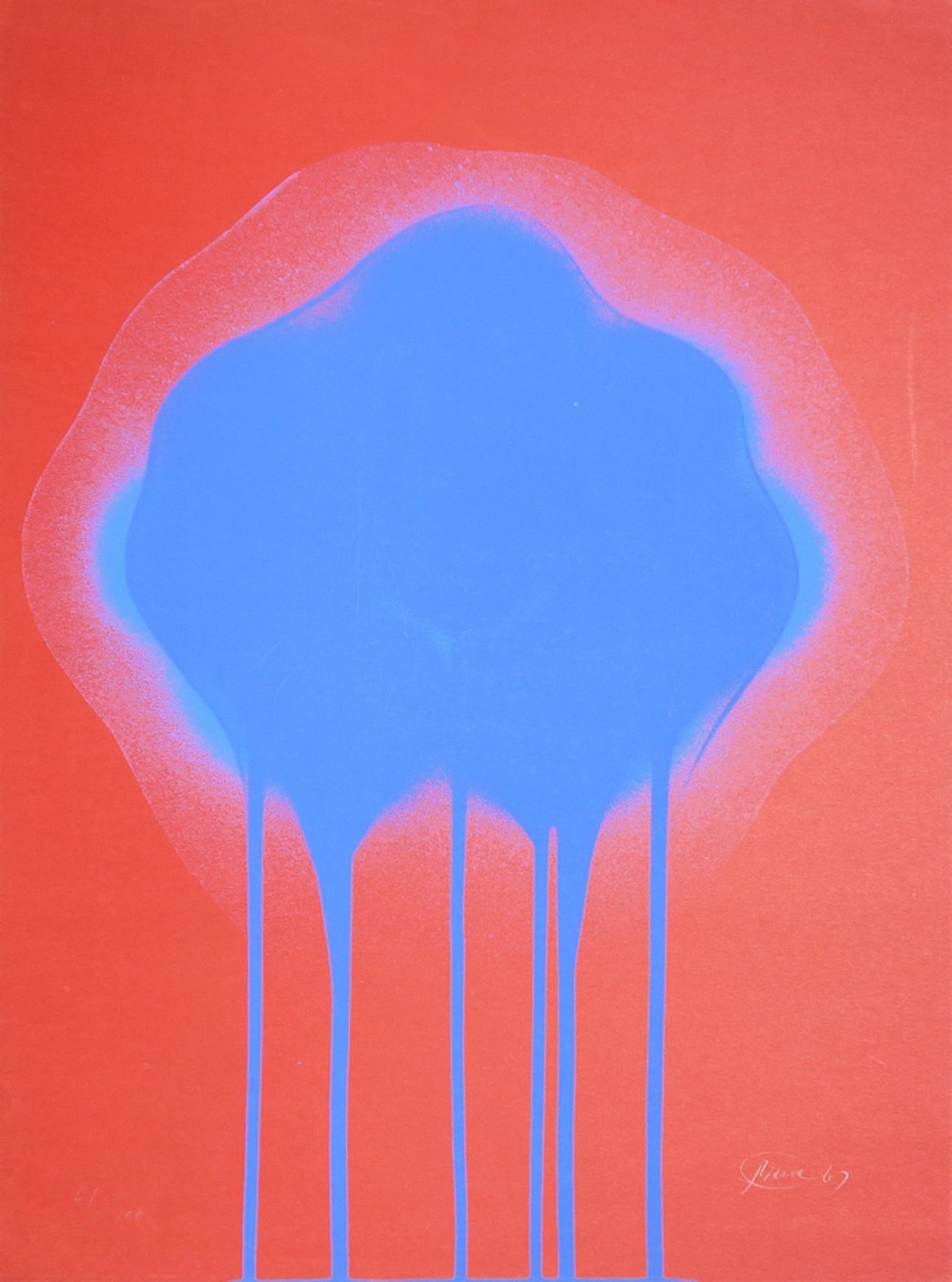 Otto Piene, "Blaue Feuerblume", sign. Farbsiebdruck von 1967