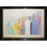 Heinz Kreutz, "Helle und dunkle Farbengruppe mit weißer Hauptfigur", Aquarell, gerahmt