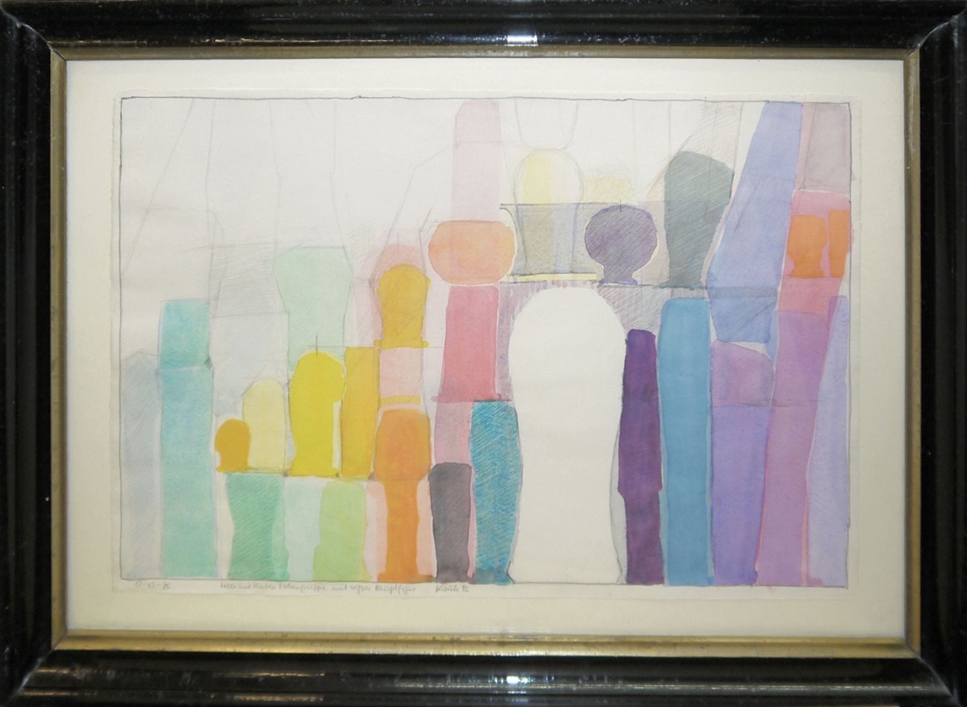 Heinz Kreutz, "Helle und dunkle Farbengruppe mit weißer Hauptfigur", Aquarell, gerahmt