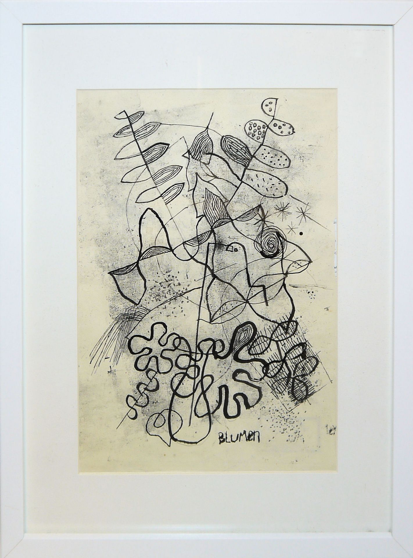 Willi Müller-Hufschmid, "Blumen", abstrakte Tuschezeichnung, gerahmt