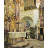 Ernst Liebermann, "In der St. Lorenzkirche in Kempten", Ölgemälde, München 1918, gerahmt 
