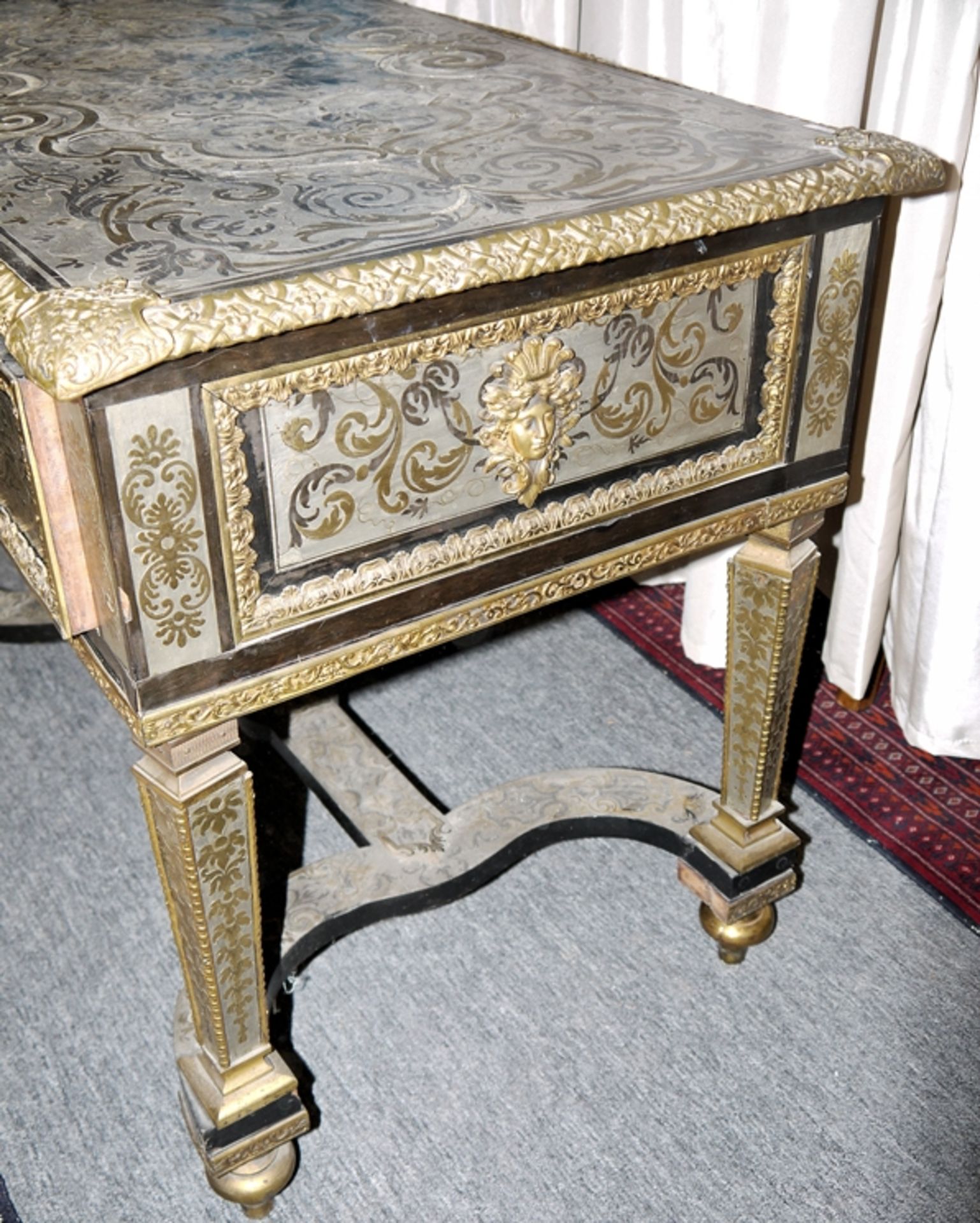 Kleiner Arbeitstisch mit Boulle-Marqueterie, Napoleon III, Frankreich um 1850/70 und ein Stuhl Stil - Bild 5 aus 8