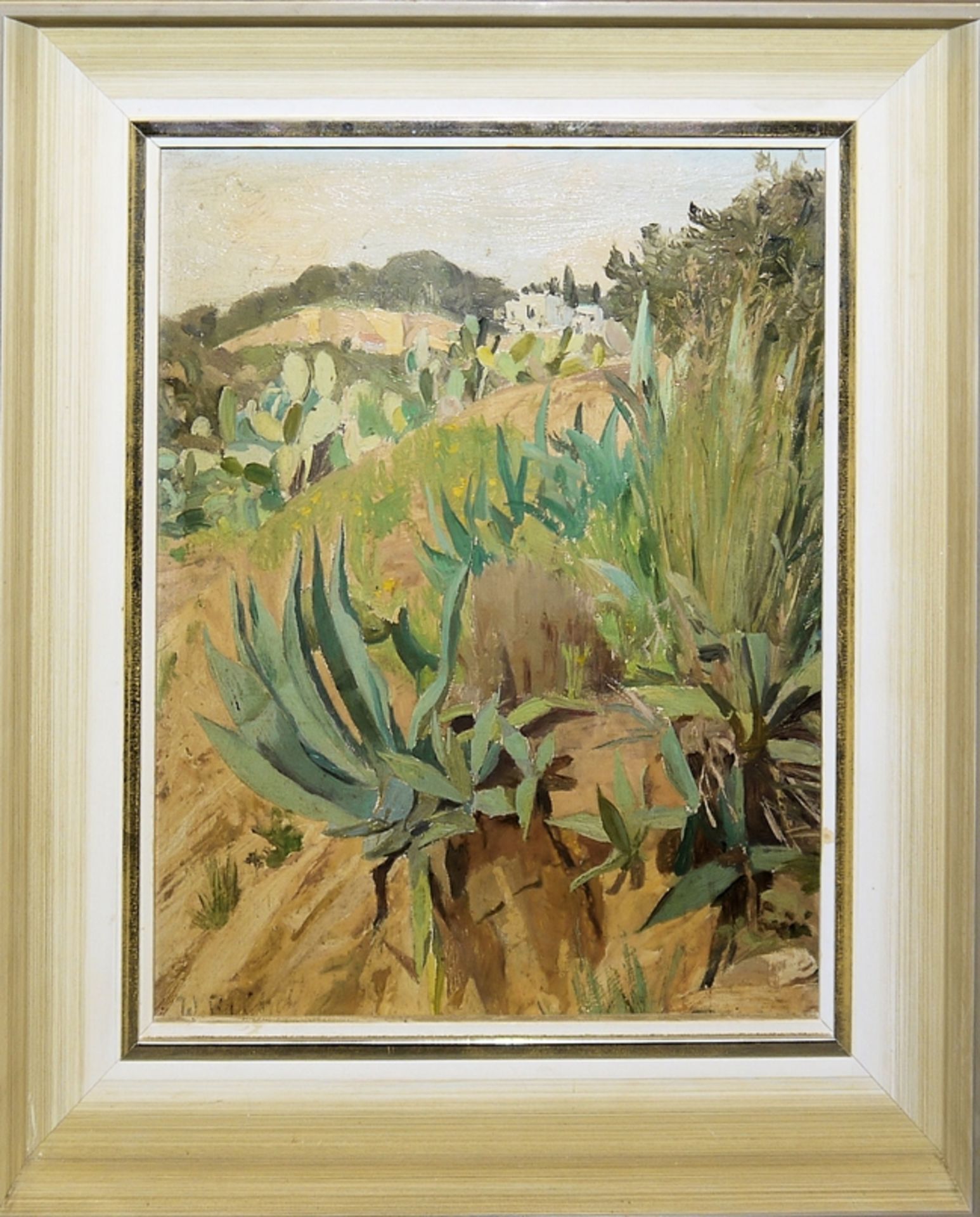 Wilhelm Bartsch, Südländische Landschaft mit Kakteen und Agaven, Ölgemälde, gerahmt