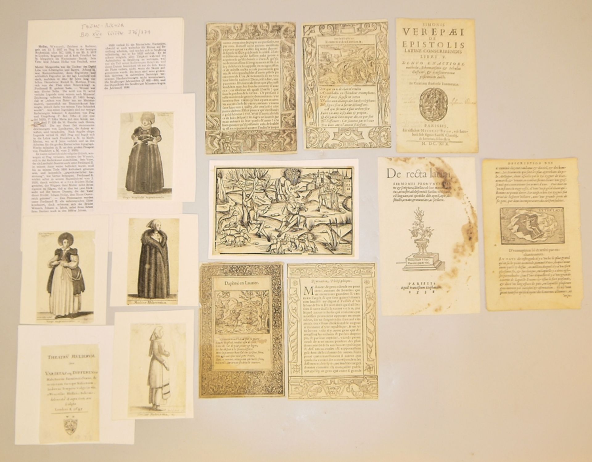 Wenzel Hollar, Das rare Titelblatt und 4 Kupferstiche aus "Theatrum Mulierum", London 1643 sowie 7 