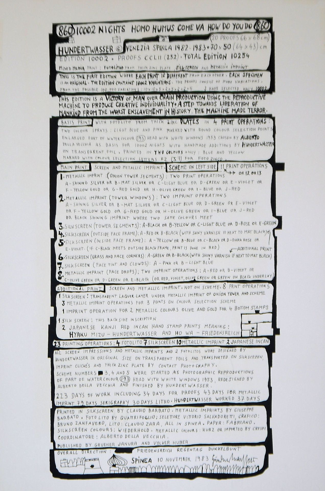 Friedensreich Hundertwasser, "10002 Nights Homo Humus Come Va How Do You Do", handsignierte farbige - Bild 2 aus 2