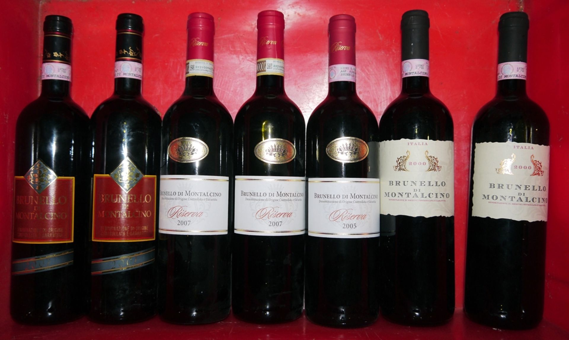 7 Flaschen italienischer Rotwein, Brunello di Montalcino 2000-2007