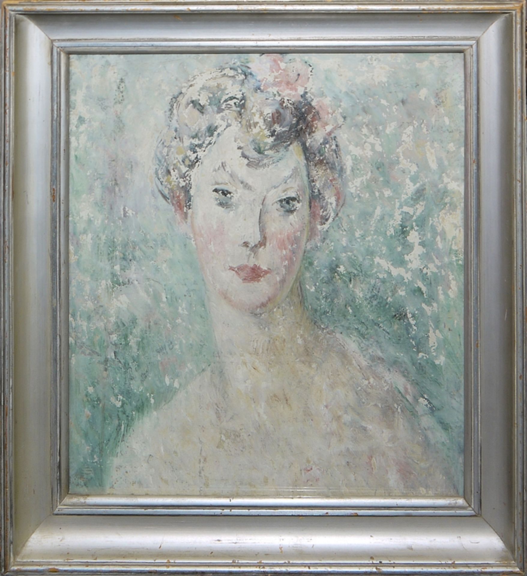 Zwei Expressionisten, Schöner Frauenkopf & Die Hl. Familie, 2 Gemälde der 1920er Jahre, gerahmt
