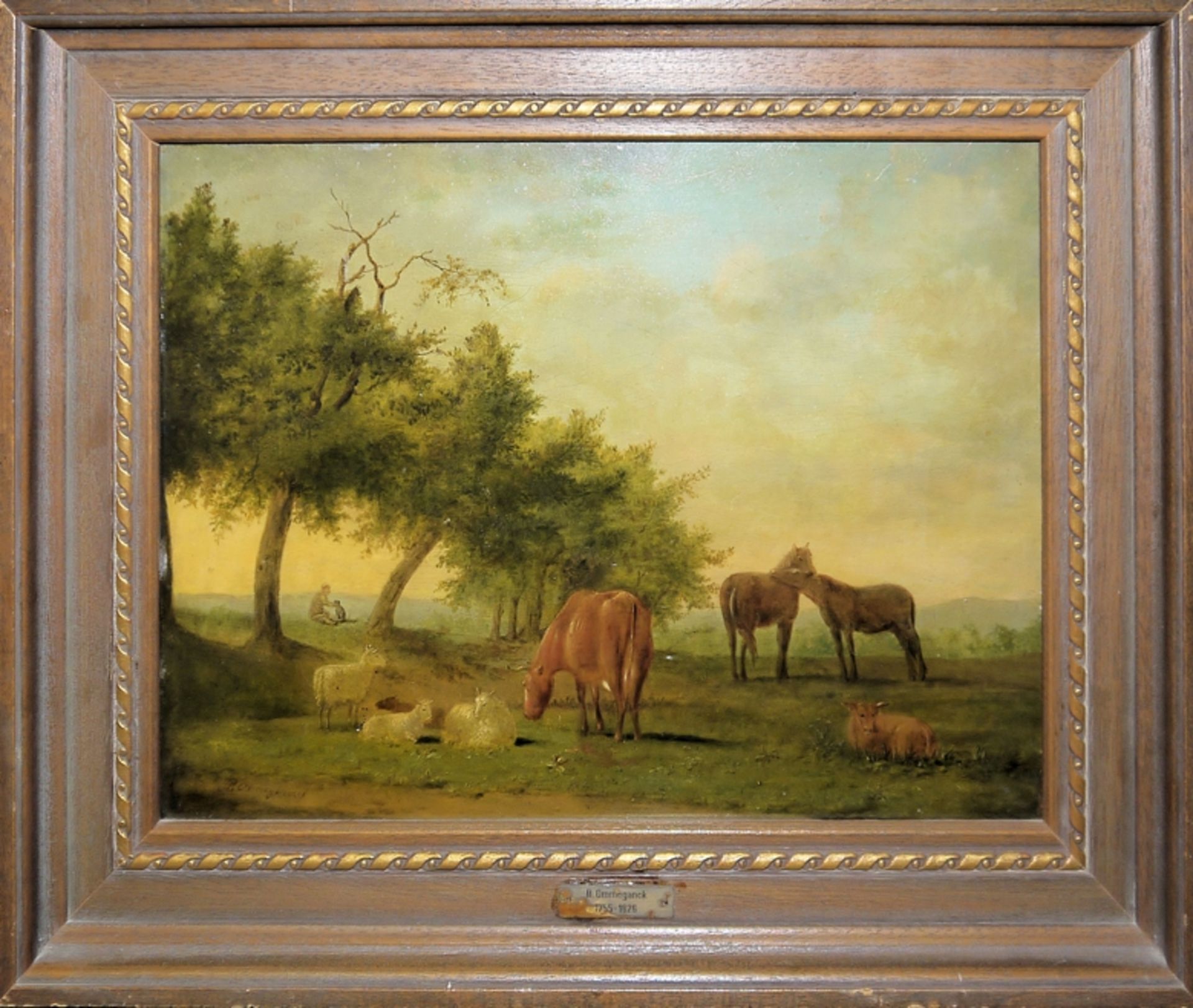 Balthasar Paul Ommeganck, Weidende Pferde, Kühe und Schafe mit Hirte unter Baumgruppe, Ölgemälde ge - Bild 2 aus 4