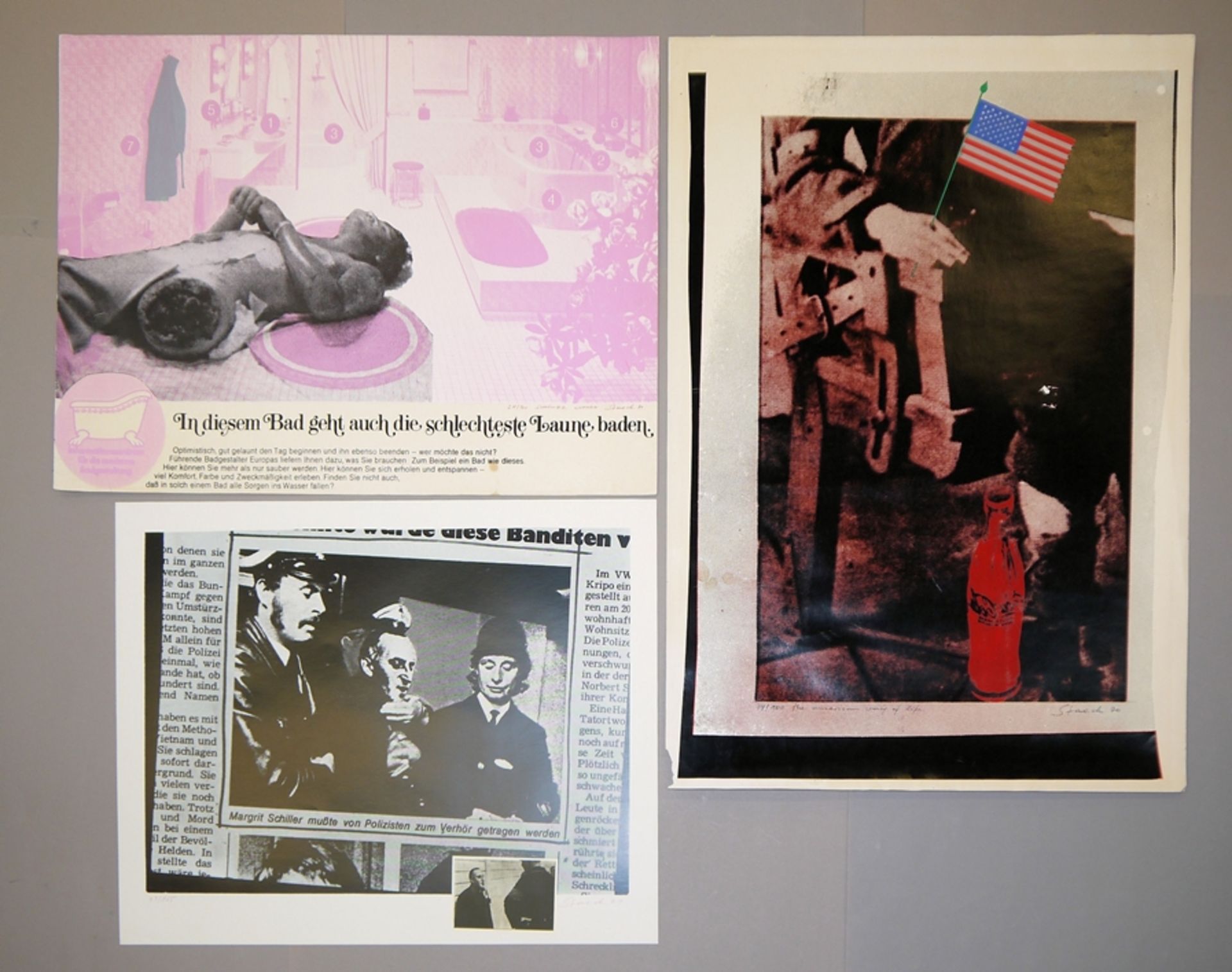 Klaus Staeck, "Schöner Wohnen", Zeitungsartikel "Margit Schiller" und "the american way of life", 3