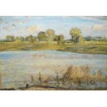 Max Clarenbach, Rheinische Uferlandschaft, wohl an der Erft, Ölgemälde, gerahmt