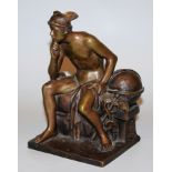 Bronzeplastik sitzender Götterbote Merkur, 19. Jh.