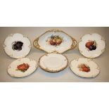 Porzellan-Obstschale und 4 Obstteller, KPM & gefußter Teller, Pirkenhammer um 1900