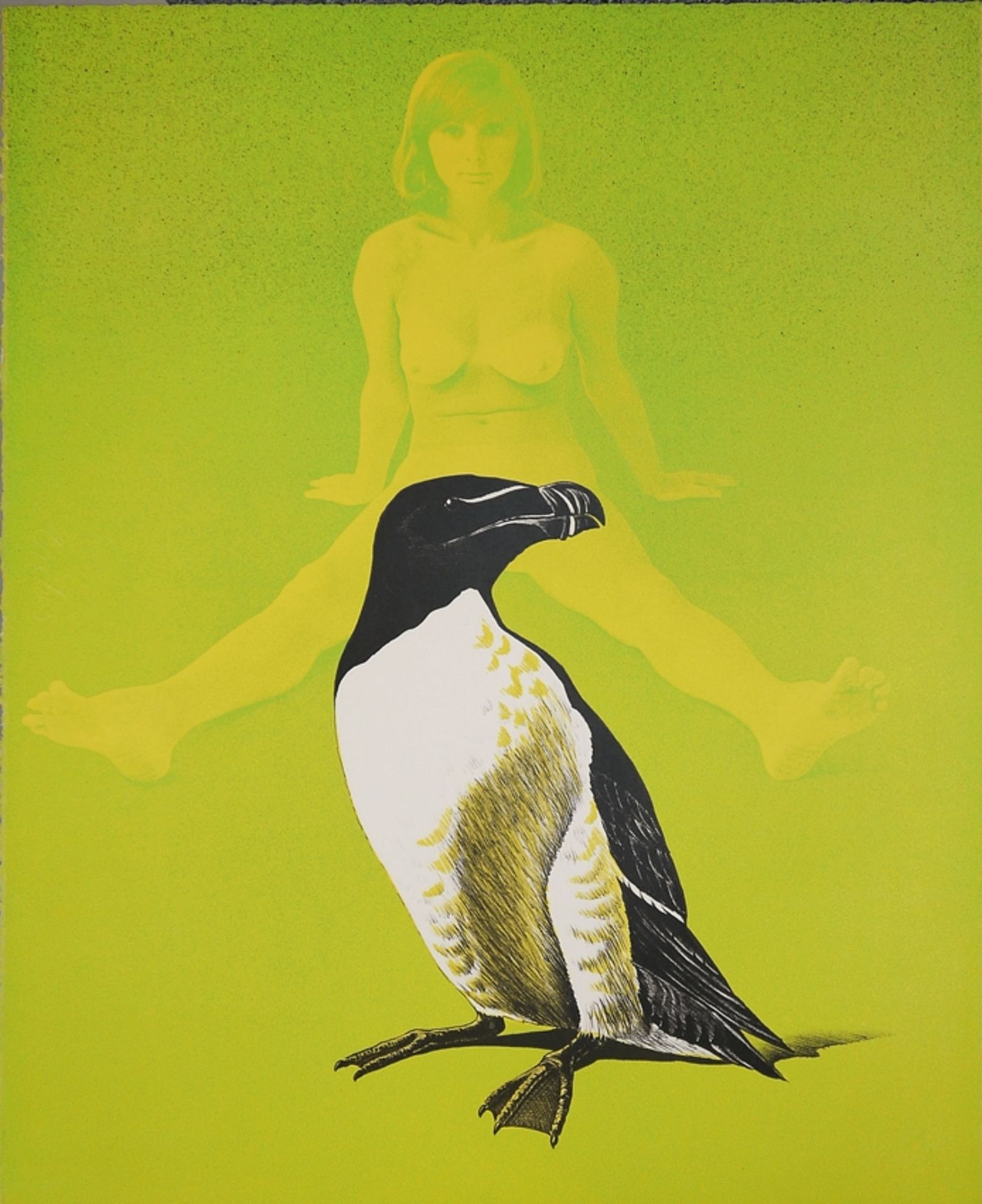 Mel Ramos, "Annie and The Auk", aus: Leta And The Swan Suite, signierte Farblithographie von 1969