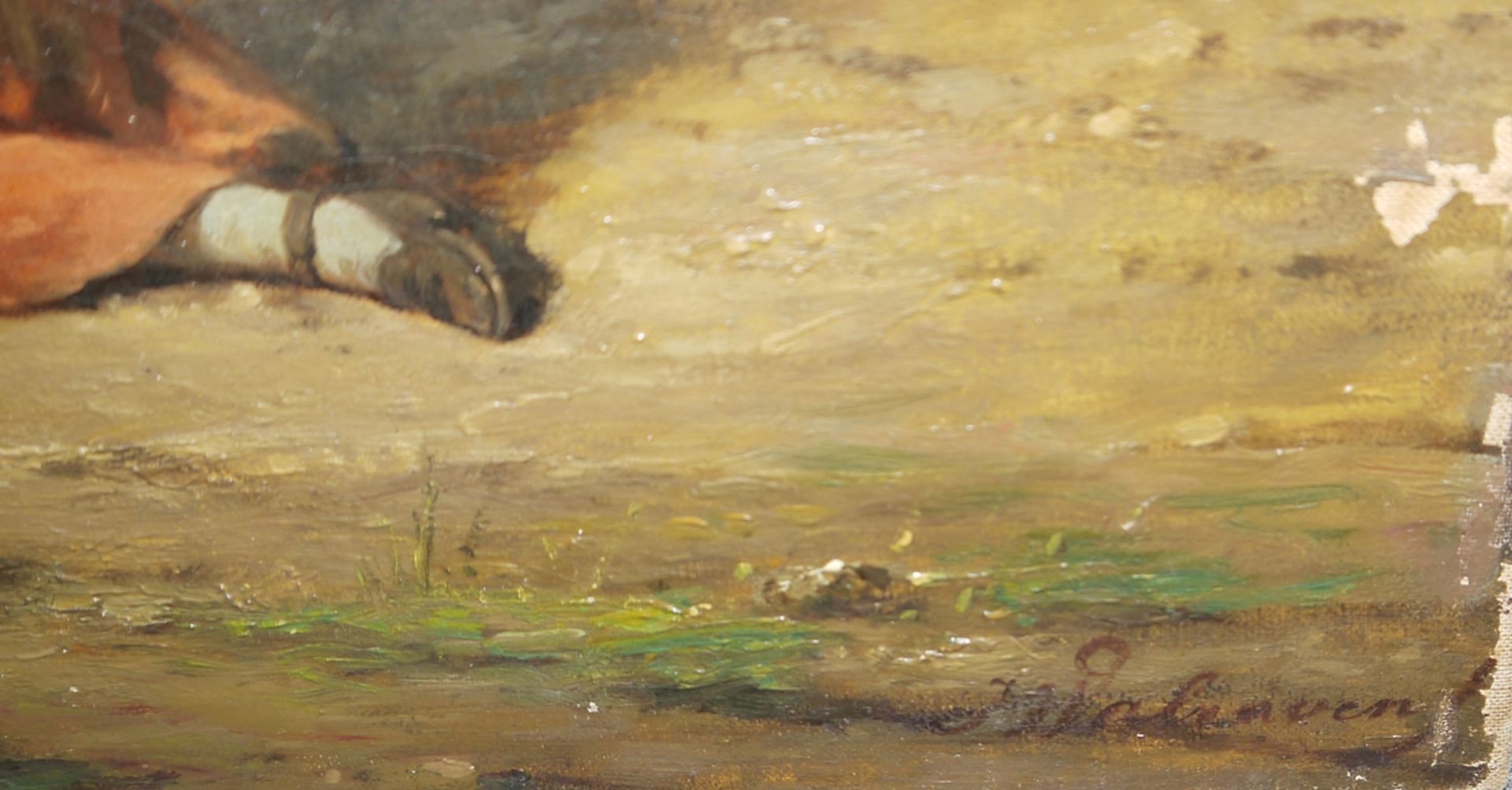 Jan Walraven, Kinder und ein Hund in einem historischen Gemäuer, Ölgemälde um 1860 - Bild 2 aus 3