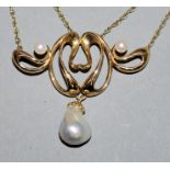 Jugendstil-Collier mit Perlen, Gold