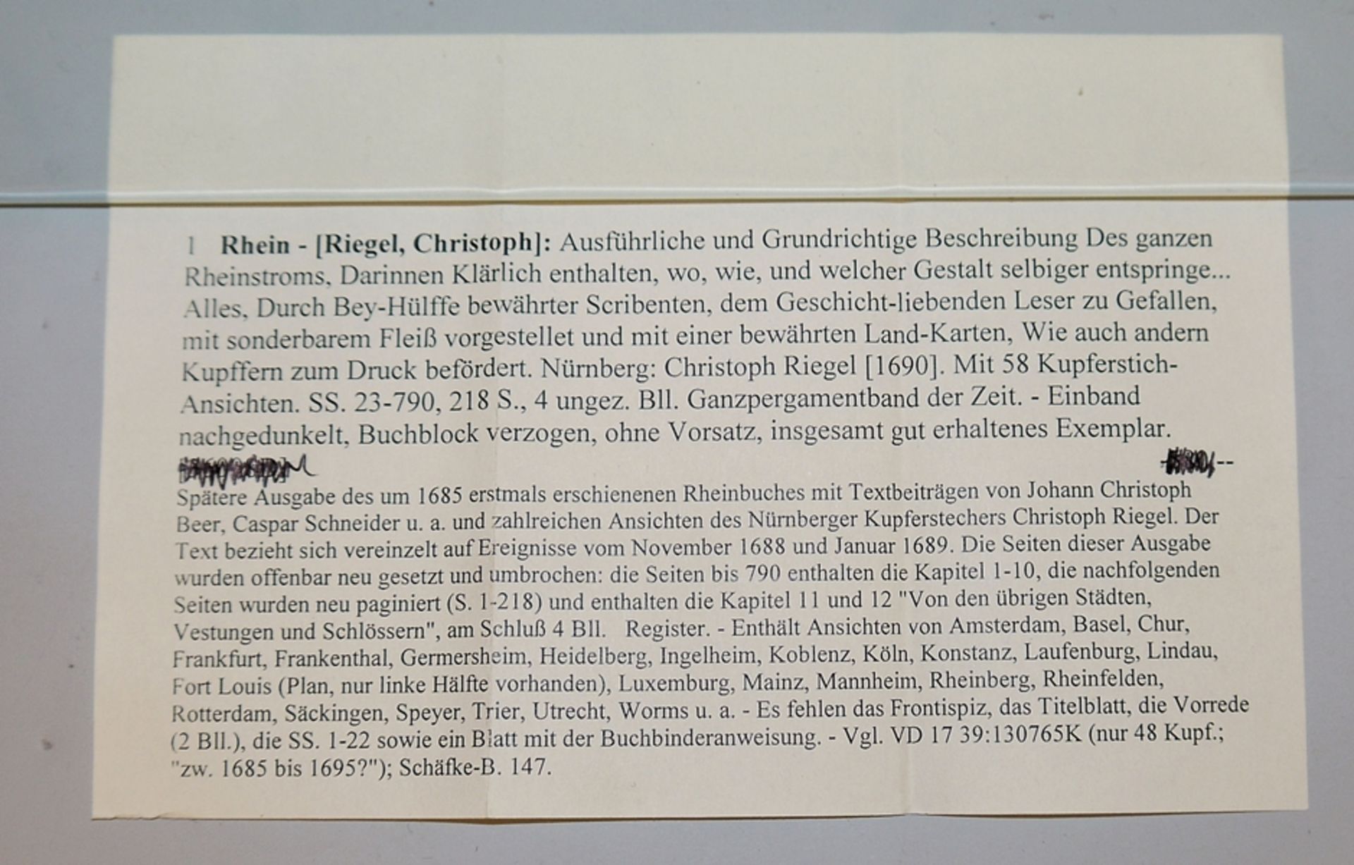 Antiquarisches über den Rhein von 1690, selten - Bild 2 aus 2