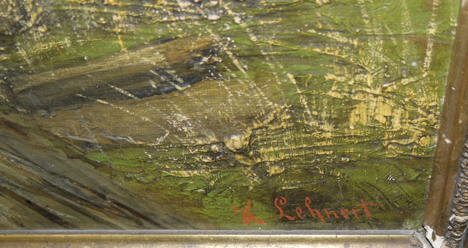 Hildegard Lehnert, Der Wilderer, großes Ölgemälde um 1900 im originalen Goldstuckrahmen - Bild 3 aus 4