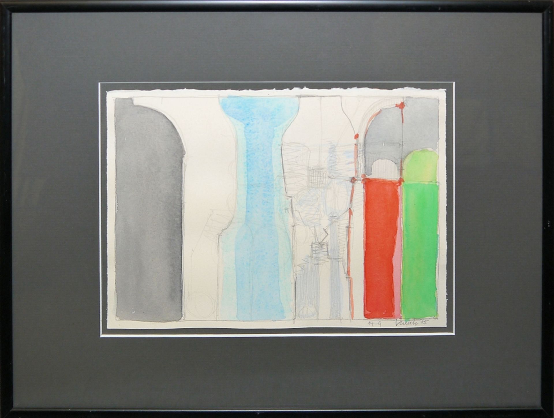 Heinz Kreutz, Triptychon: Farbgruppen & Farbfiguren, 3 Aquarelle gleich gerahmt - Bild 2 aus 4