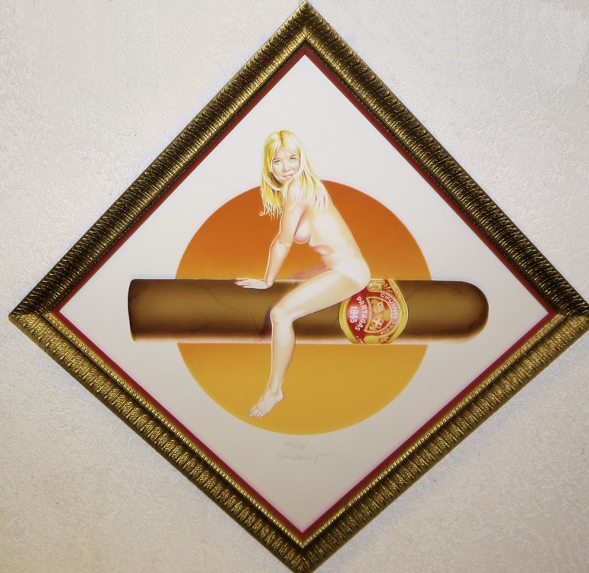 Mel Ramos, Hav-a-Havanna #3, signierte Farblithographie, im Goldrahmen