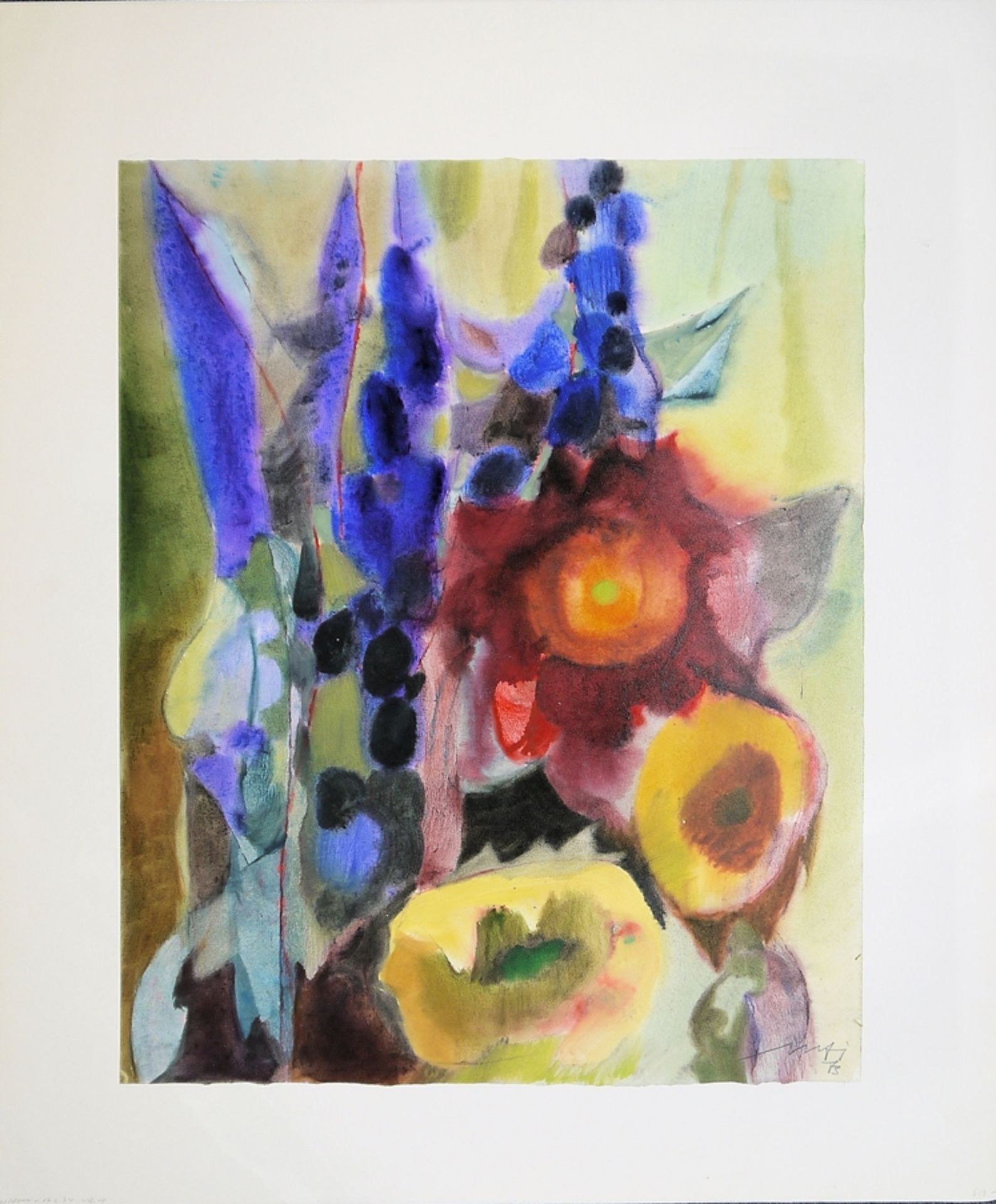 Willy Ulfig, Sommerlicher Blumenstrauß, großes signiertes Aquarell von 1973