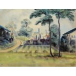 Christian Arnold, Landschaft mit Häusern, monogrammiertes Aquarell, gerahmt 