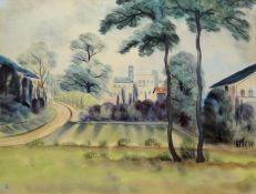 Christian Arnold, Landschaft mit Häusern, monogrammiertes Aquarell, gerahmt