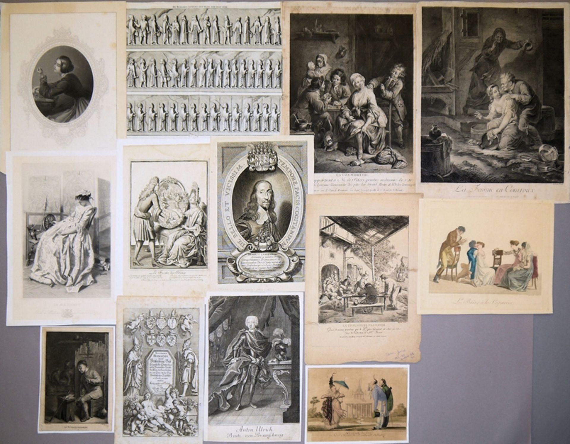 Umfangreicher antiquarischer Graphik- Nachlass, 90 Blatt, 17. und meist 18. Jh. (Mythologie, Genre,