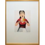 Johannes Hüppi, Kellnerin mit Bier, 2 signierte Farbaquatinta-Radierungen von 2000/02, ansprechend 