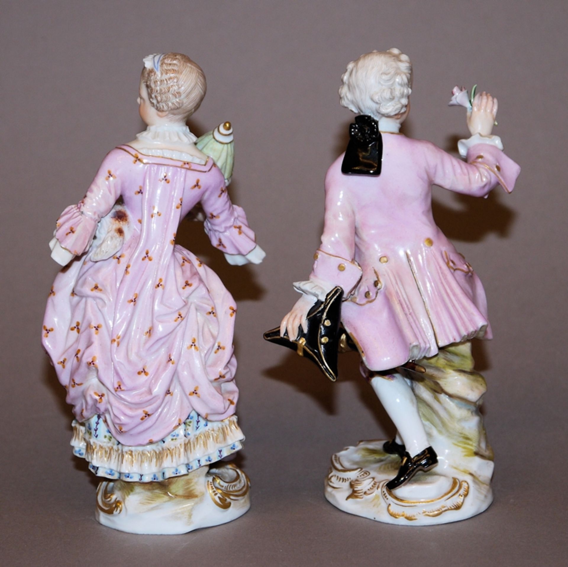 Galantes Paar, zwei Porzellanfiguren, Kgl. Meißen 19. Jh. - Bild 2 aus 3