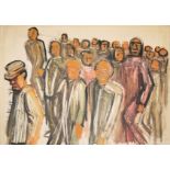 Rudolf Scharpf, Kriegsgefangene & Brustporträt einer trauernden Frau, zwei seltene Mischtechniken d