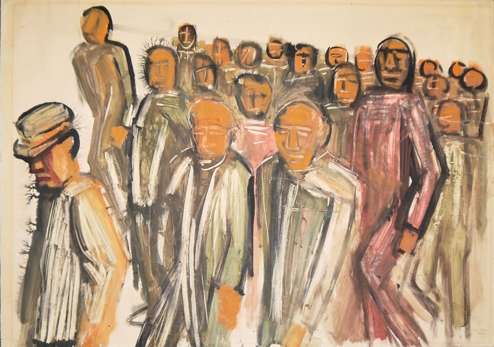 Rudolf Scharpf, Kriegsgefangene & Brustporträt einer trauernden Frau, zwei seltene Mischtechniken d