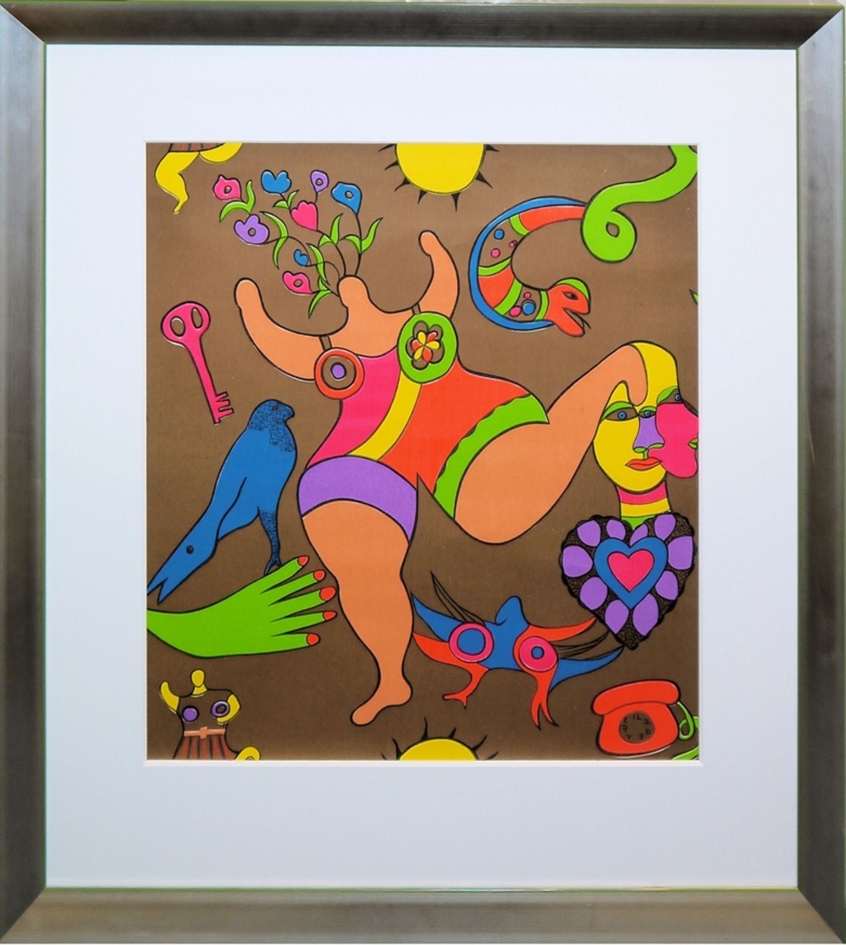 Niki de Saint Phalle, Nana, Wallpaper, Pop-Art Farbserigraphie auf Tapetenpapier, galeriegerahmt
