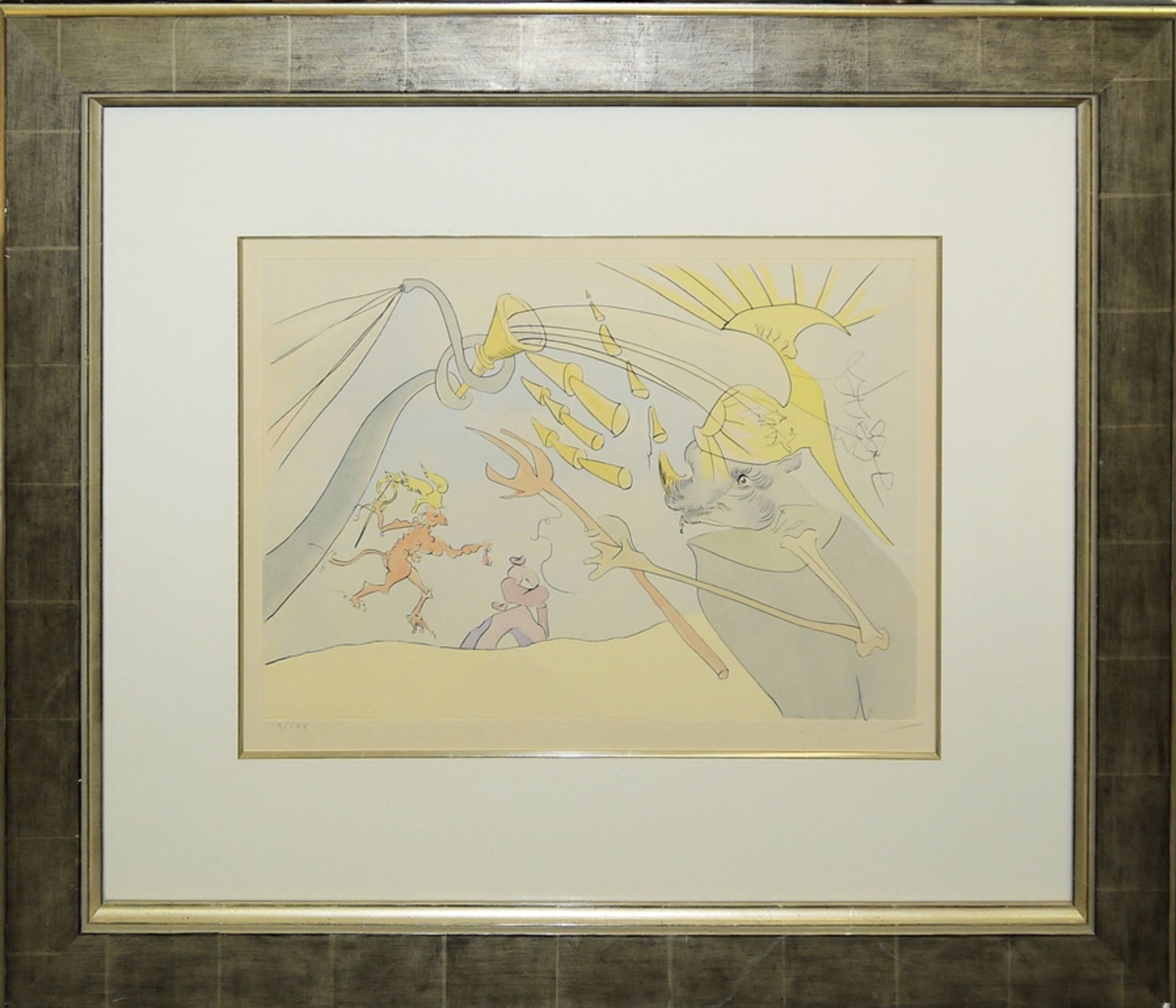 Salvador Dalì, "Der Elefant und der Affe Jupitters", sign. Kaltnadelradierung mit Pochoir von 1974, - Bild 2 aus 3