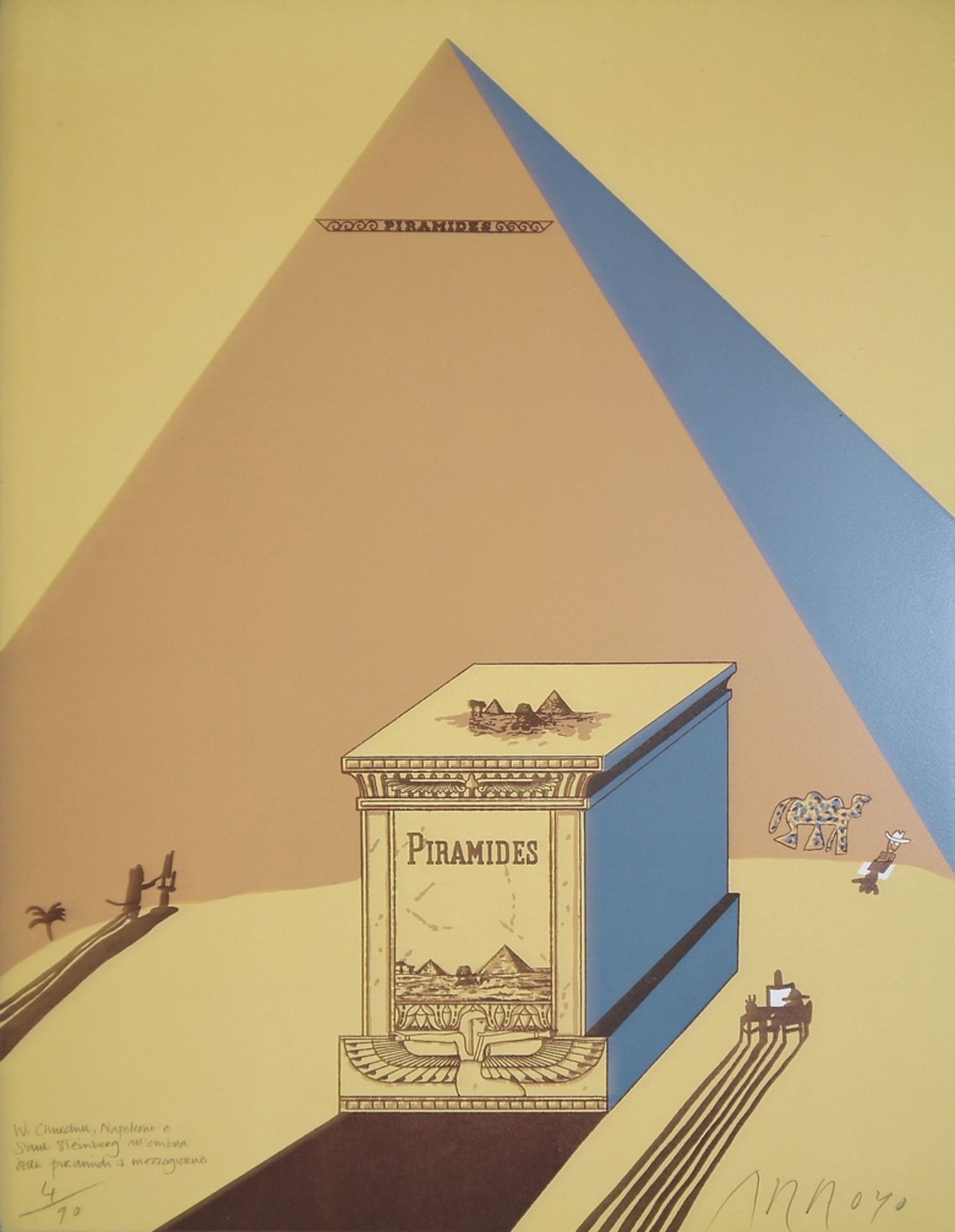 Eduardo Arroyo, "Pyramides" in Blau und Beige, 2 signierte Farblithographien von 1972  - Bild 2 aus 5