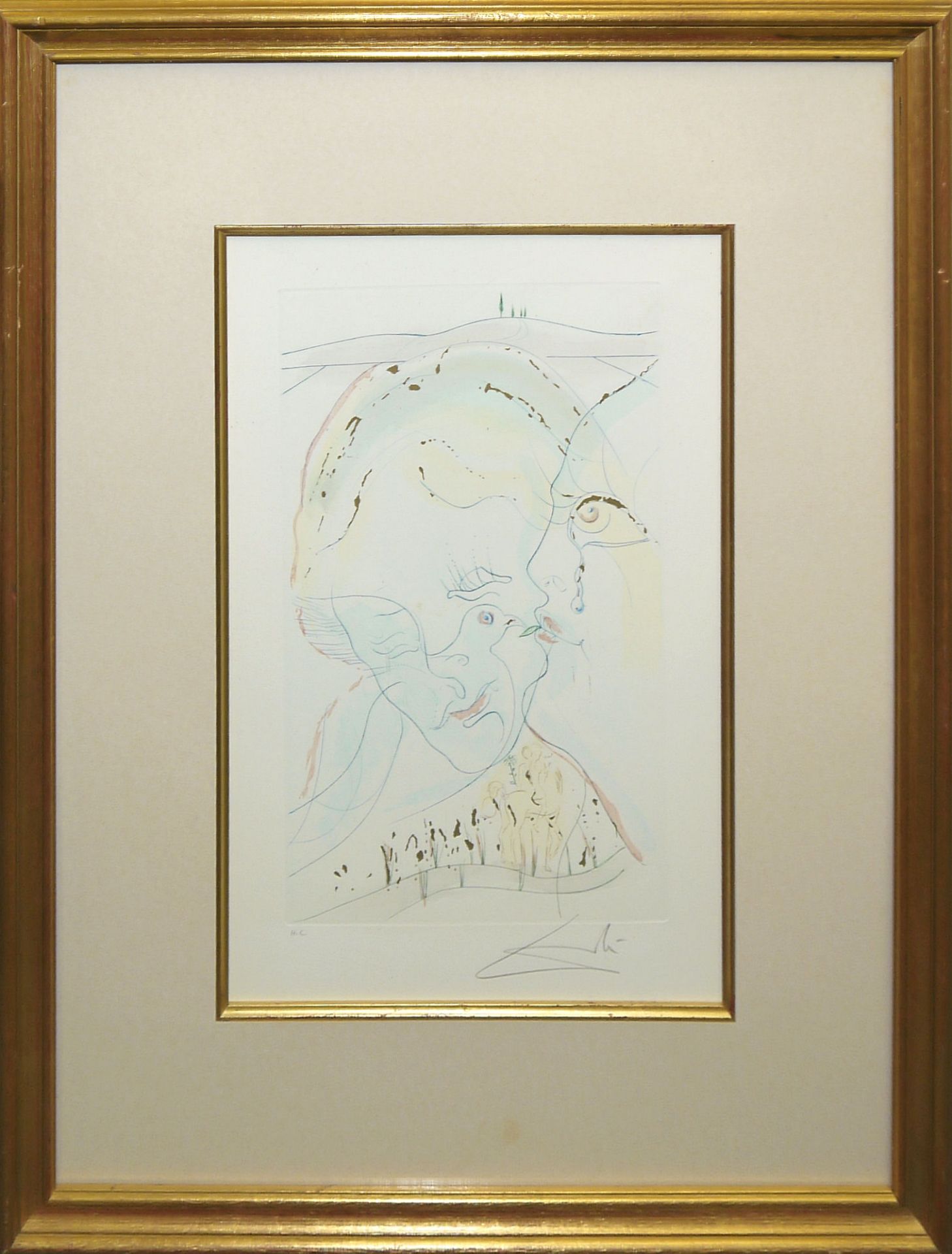 Salvador Dalì, "Die Taubenaugen der Braut", sign. Radierung mit Pochoir und Goldauflage von 1971, g - Bild 2 aus 3