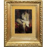 Ernö Ernest Vörös von Bèl, Boudoir mit eine leicht bekleideten jungen Frau, Ölgemälde, gerahmt