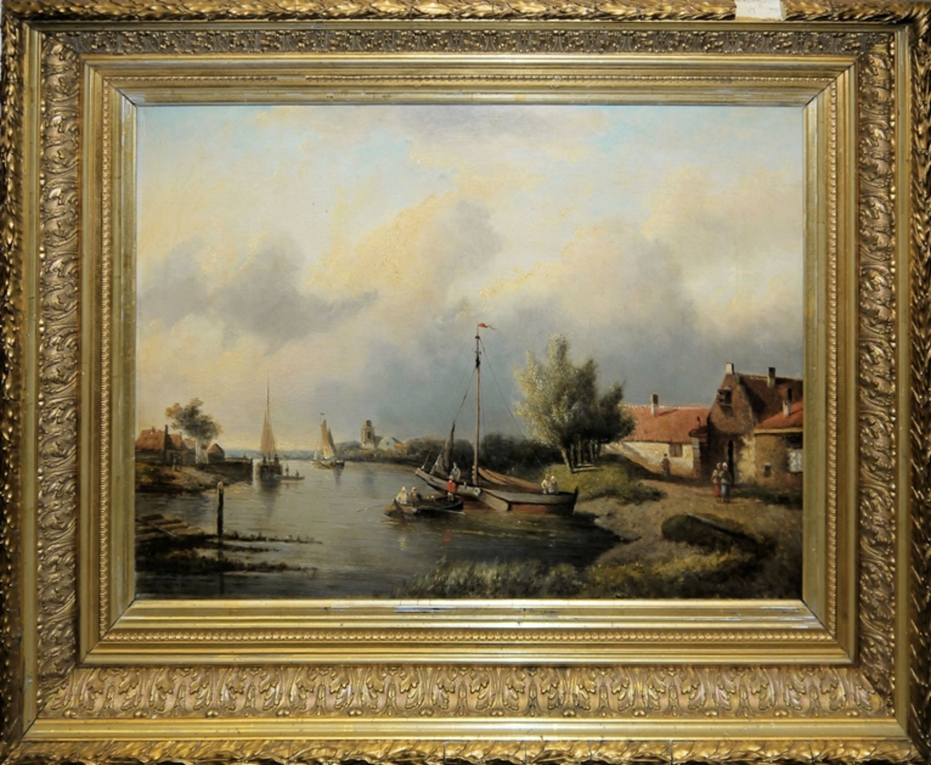 2 x unleserlich sign. Landschaftsgemälde mit Personen, wohl Niederlande um 1880/ 1900, beide in alt - Bild 5 aus 6