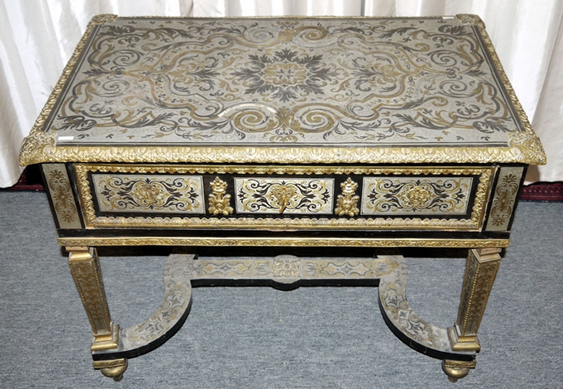 Kleiner Arbeitstisch mit Boulle-Marqueterie, Napoleon III, Frankreich um 1850/70 und ein Stuhl Stil - Bild 2 aus 8