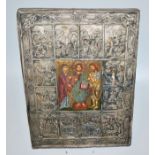 Festtagsikone mit Silberoklad, Russland 1876
