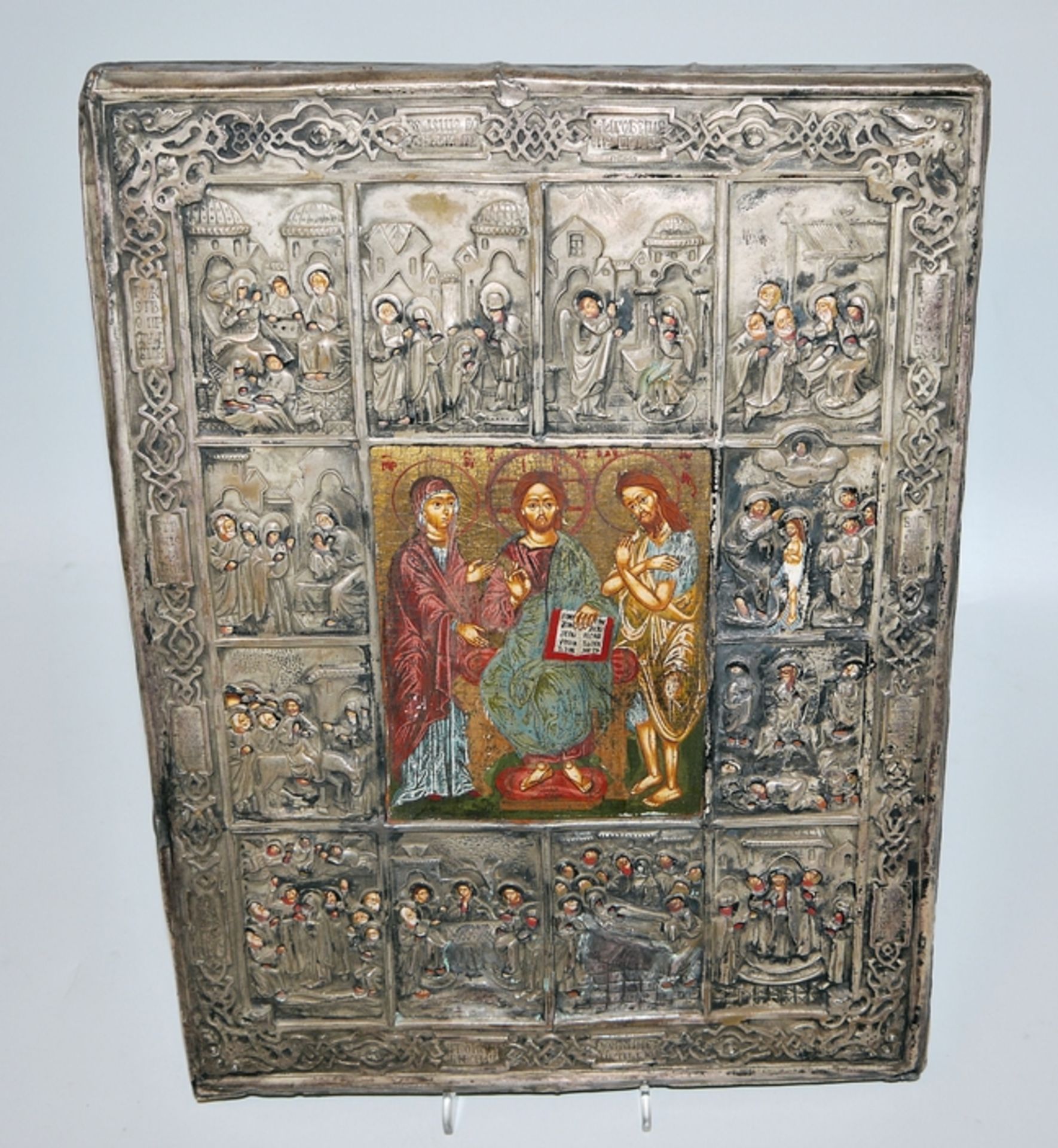 Festtagsikone mit Silberoklad, Russland 1876