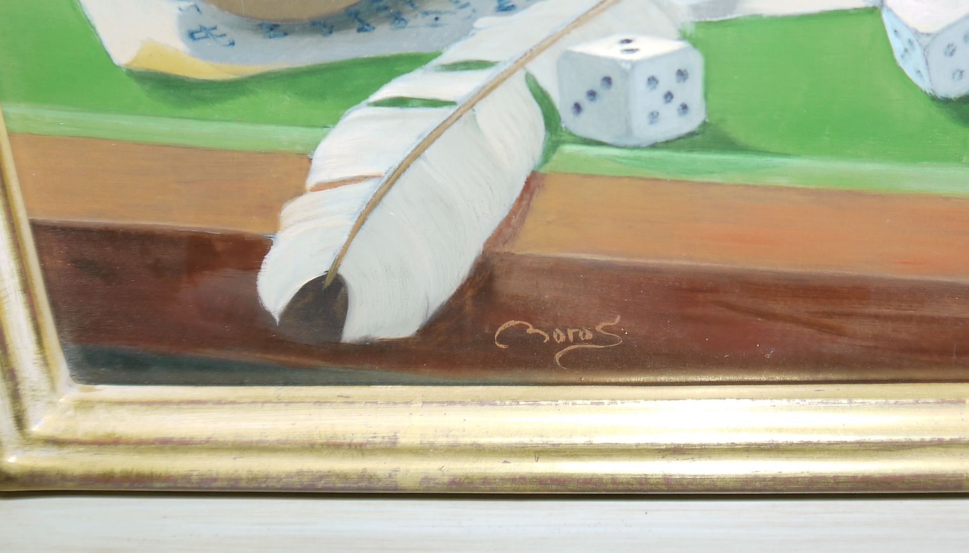 Gyula Boros, Altmeisterliches Stillleben mit div. Gegenständen auf einem Tisch, Ölgemälde in Galeri - Bild 3 aus 3