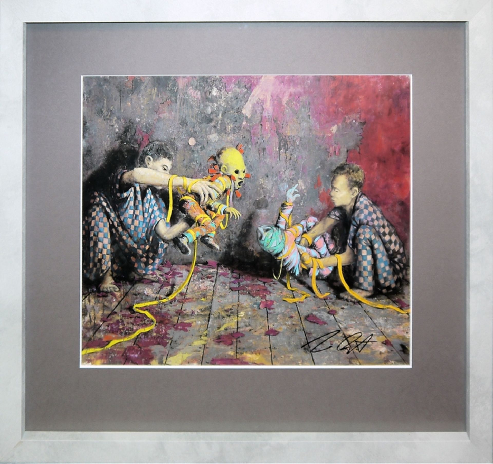 Jonas Burgert, "Haltstand" / "Schergen" / "Ich sticht", 3 signierte Farboffsetlithographien, galeri - Bild 2 aus 3