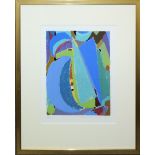 Max Ackermann, "Blaues Spektrum / Schwünge", signierte Farbserigraphie von 1955, gerahmt 