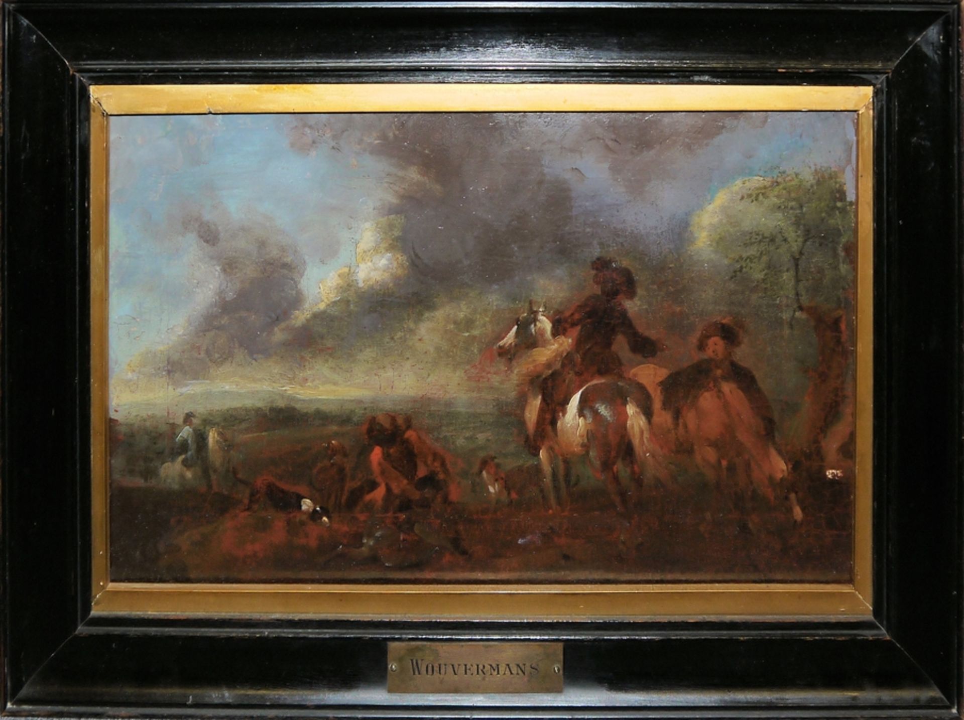 Philips Wouwerman Werkstatt/ Umkreis, Jagdgesellschaften, Paar Gegenstücke, Ölgemälde, gleich alt g - Bild 5 aus 6